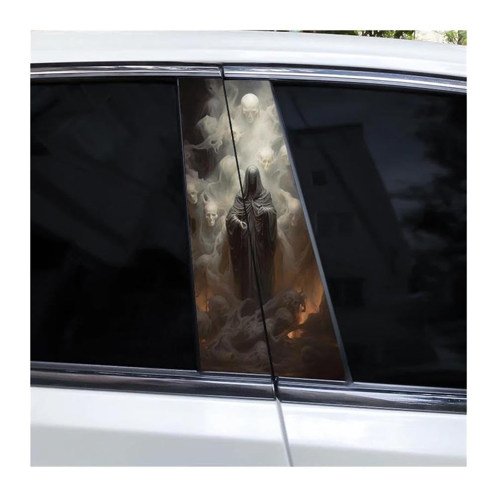 Decorative Items 2pcs Car Window Pillar Stickers Horror Skull Waterproof Vinyl Stickers Car B-Pillar Stickers(J)
