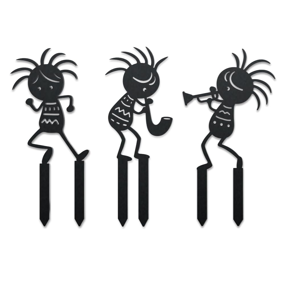 WADORN 3 Styles Dancing Dwarf Metal Decorative Garden Stakes, Funny Dwarves Elf Metal Outdoor Statues Humor Black Silhouette Ornament Gifts Funny Outdoor Decor for Garden Backyard Patio Lawn Walkway
