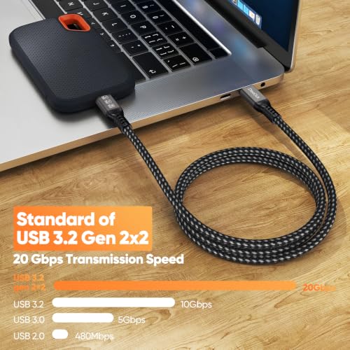 Image of USB C Monitor Cable 6Ft, 4K@144Hz Video Display /20Gbps Data /100W Charge | USB Type C Video Data Power Cord USBC 3.2 Gen 2 Full Function for Monitor Laptop Docking Station External SSD