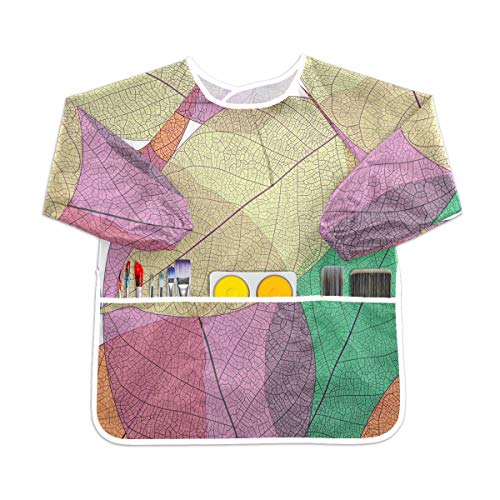 カラフルな葉幼児用キッズスモック子供用防水エプロンアートペインティングスモックよだれかけ3ポケット付き