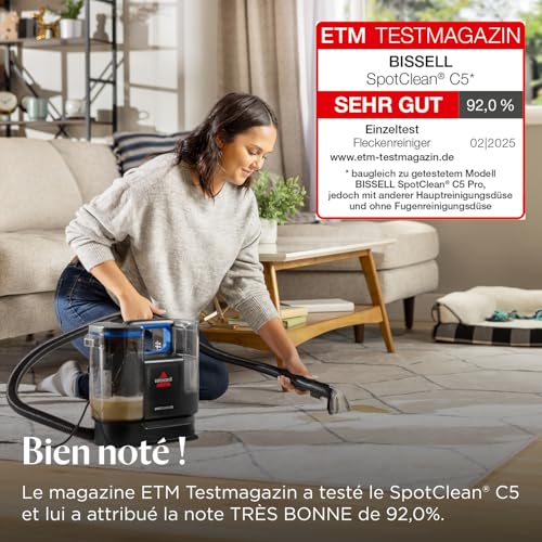 BISSELL SpotClean C5, Shampouineuse Canapé, Moteur Puissant de 400W, Nettoyeur Léger avec Système Triple Action, Nettoyeur pour Tapis, Moquettes, Meubles, Tissus, Voiture & Plus, 3861N
