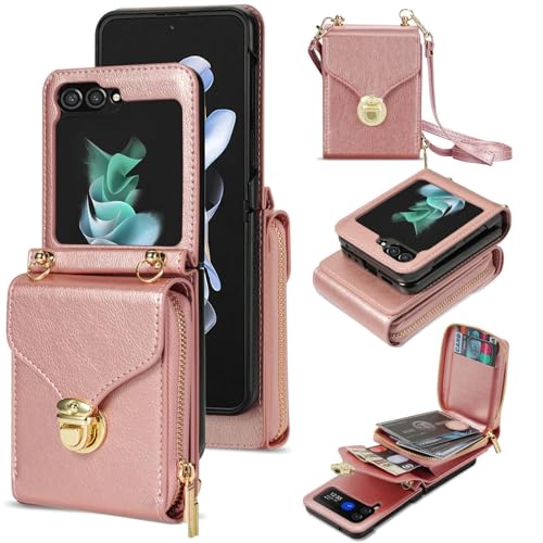 Coque lanière Samsung Galaxy Z Flip 7FE rose étui portefeuille fermeture éclair pour sortir libres