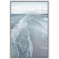 SIGNWIN Framed Canvas Wall Art Blue Wash Out Tropical Sea with Waves Coastal Ocean Photography Realism Beach Scenic Relax/Calm Duotone for Living Room, Bedroom, Office - 16