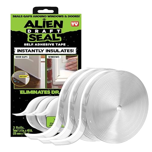 Alien Draft Seal Set of 49 Feet Anti-Draft Adhesive and Flexible Flap to Seal Gaps Around Doors and Windows As Seen On TV