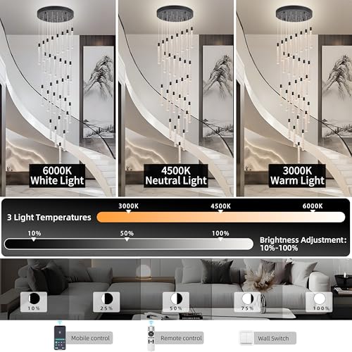 Image of 30-Lights Bubble Crystal Chandelier for Entryway High Ceiling,Black
