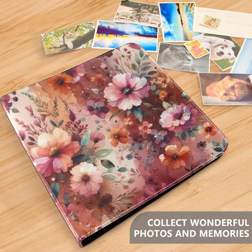 Álbum de fotos adhesivo DIY con tapa de cuero PU, patrón floral, anillas, 40 páginas, 8x10 para recuerdos miniatura 5