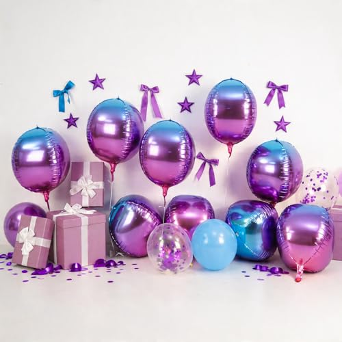 Image of 9 Pcs Gradient Purple Round Foil Balloons,22 Inch 4D Round Balloons | Gradient Purple Giant 4D Round Ball Balloons For Girls Birthday Baby Shower Bridal Shower Wedding Bachelorette Decor