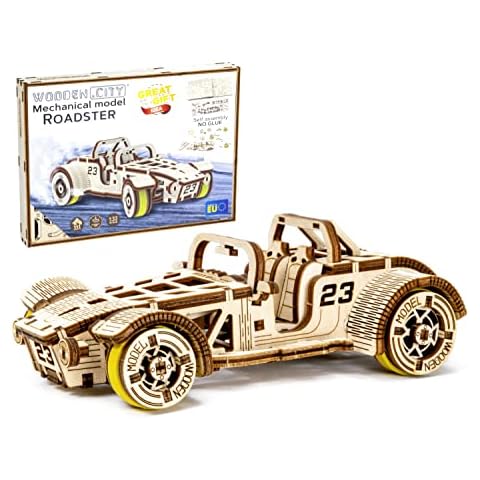 Wooden.City Roadster - 3D Wooden Model Kits For Adults To Build Cars - 3D Wooden Puzzles for Adults Brain Teaser - Construction Adult Toys For Men Women 14+ Teens- 111-Part 1/32 Scale Wooden Car Kit Cover