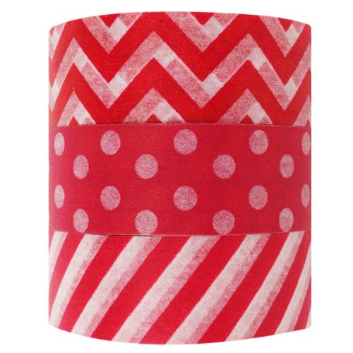 Wrapables Ravishing Red Japanese Washi Masking Tape (Set of 3), 10M L x 15mm W by Wrapables - Used condition - Image 2