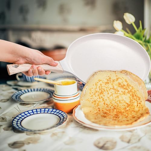 Antihaft Crepe Pfanne, 26cm Pfannkuchen flache Pfanne mit Spreizer, Antihaftbeschichtung Induktion Dosa Tawa Pan für Alle Herd, Induktion kompatibel, PFOA frei (weiß) – Bild 7