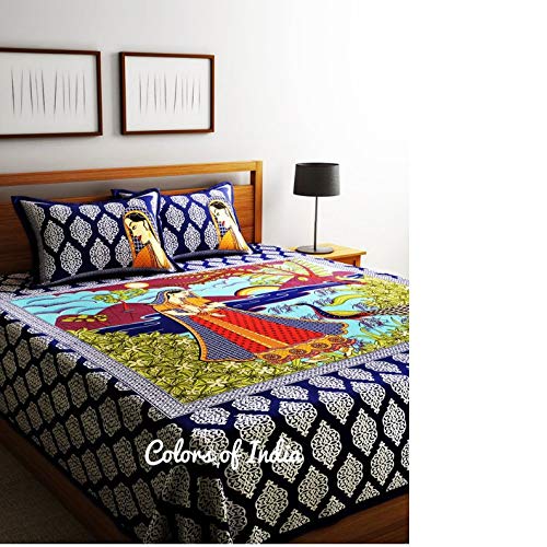 Navy Bedspread,Navy Bedding, Printed Bedsheets, King size throw, Indian bedding