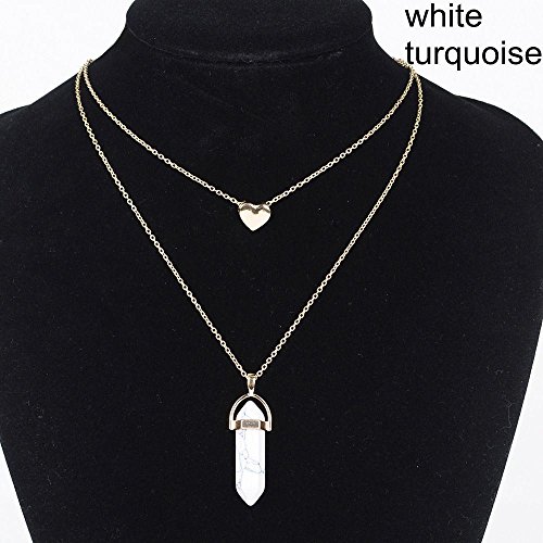Idlespace - Gargantilla con Colgante de corazón de aleación de Cristal, Estilo Vintage, Piedra Natural, Cadena de Doble Capa