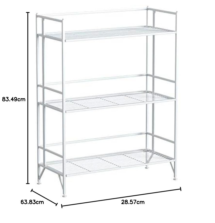 Image of Convenience Concepts Xtra Storage Shelves-3-Tier Wide Folding Metal, Modern Shelves Display in Living Room, Bathroom, Office, Kitchen, Garage, White