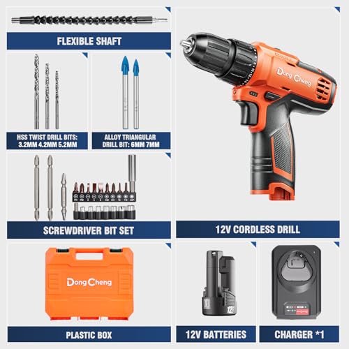 Image of DongCheng 12V Cordless Drill Machine for Home Use, 35Nm Max Torque, 150W Copper Motor, 1Pc 2000mAh Battery and Fast Charger, 2-Variable Speed (0-400 /0-1500 RPM), 18+1 Torque Setting