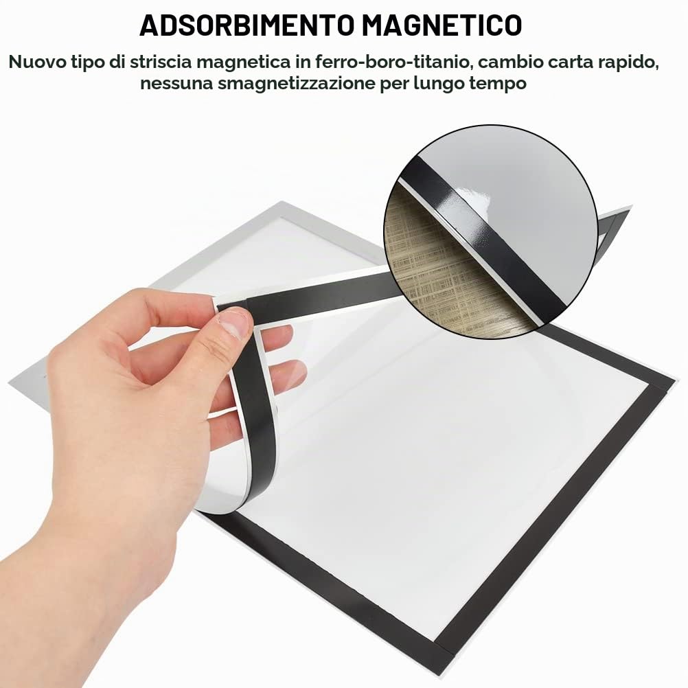 10pcs A4 Cornice Magnetica Autoadesiva,Informazioni Cornice argento, Display Impermeabile,Coperture per Segnaletica,Foto,Documenti,Pareti e Finestre,Chiusura Magnetica,Copertura Magnetica(32,5x24cm)