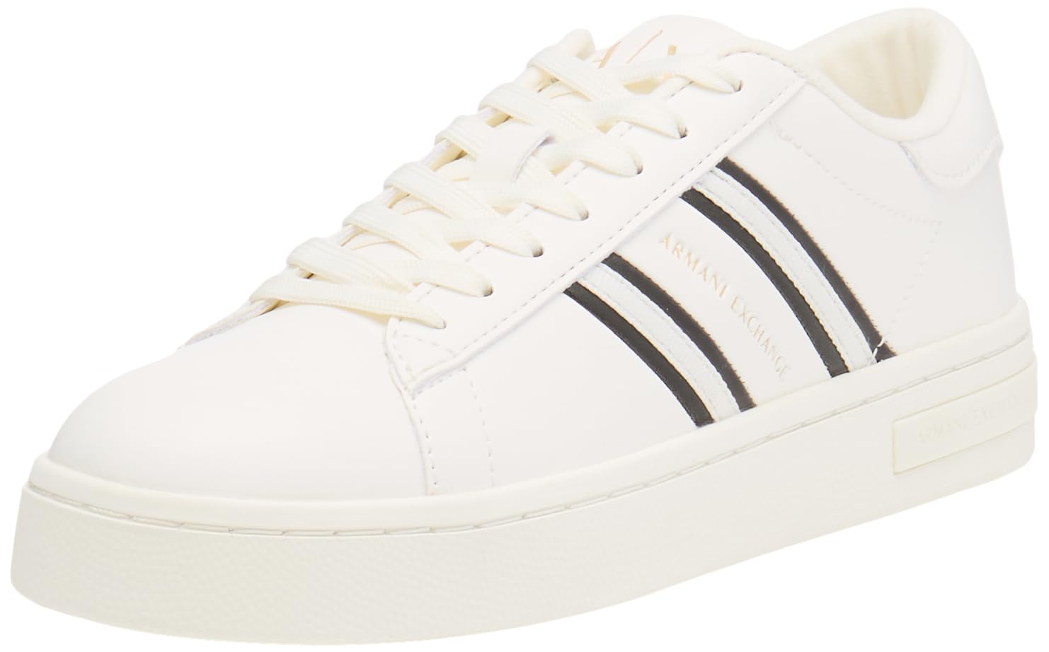 Armani Exchange Women's London, Side Stripes, Colour Contrast Trainers, Black + Off White, 37 EU
