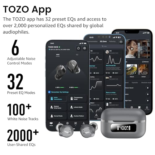 Image of TOZO NC9 Hybrid Active Noise Cancelling Wireless Earbuds, 60H, LED Display