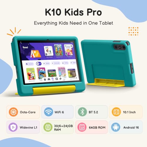 Image of Kids Tablet 10 inch, Android 16 Tablet for Kids with Case, Green