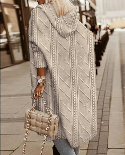 Women's Long Cardigan Cable Sweater Fall Winter Oversized Open Front Hooded Jacket Coat with Pockets Plus Size3