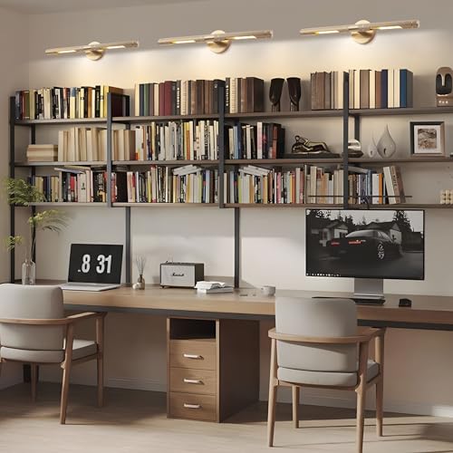 Image of Brass Wall Lights for Pictures,23.6in Hardwired Gold Knurled Brushed Wall Picture Light,Rotatable 360 Modern Gallery Light for Bedroom Bathroom Vanity Mirror Study Room, E12 Bulbs Included