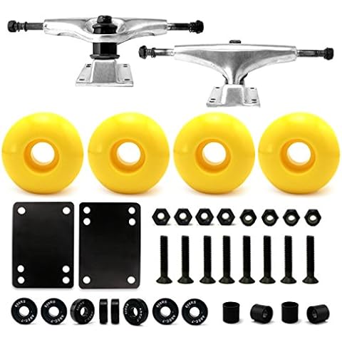 5.0 Skateboard Trucks (Silver), Skateboard wheels 52mm, Skateboard Bearings, Skateboard Pads, Skateboard Hardware 1" (52mm Yellow) Cover