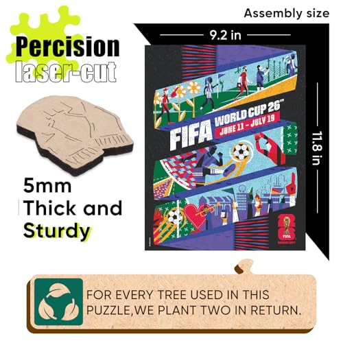 Image of FIFA World Cup 2026 City Puzzle Kansas City Poster - Wooden Puzzle for Adult, 200 Pieces Irregular Shape Puzzle, 5MM Thick, Creative Collectible Gift for Fans, Officially Licensed Product, 9.3x11.8''