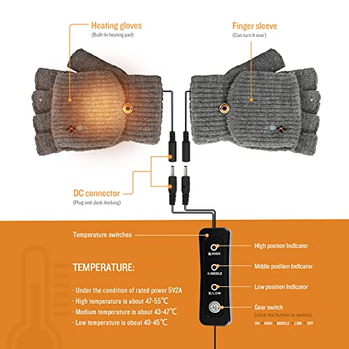 USB Heated Gloves for Women & Men, CestMall Full & Half Hands Heated Fingerless Gloves, Mitten Winter Warm Laptop Gloves… - Image 7