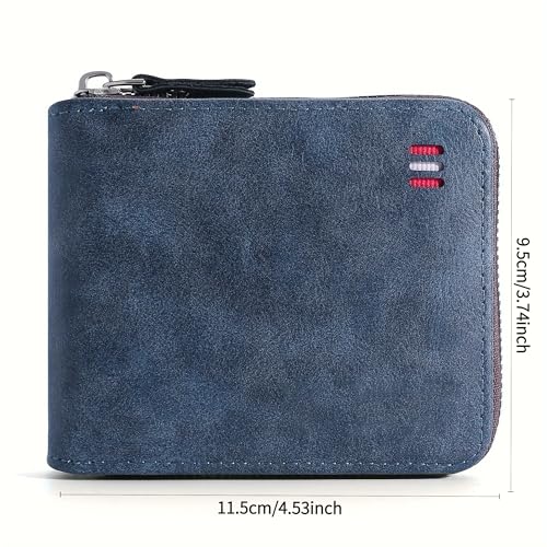Zipper Bifold Wallet for Men or Women,Organized Storage & Secure Design,Short Style,Blue4