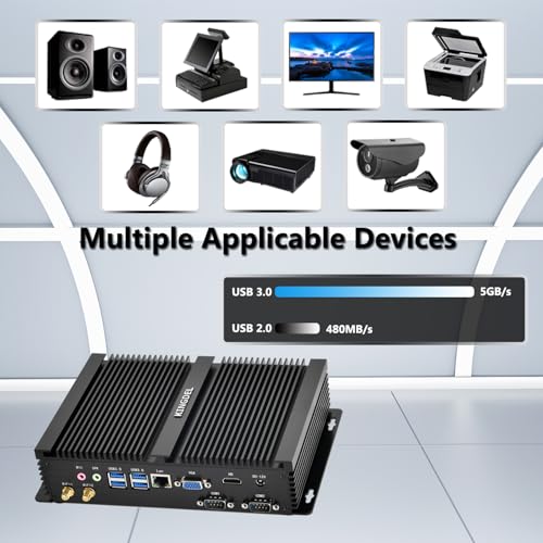 Image of KINGDEL Powerful Mini Desktop Computer, Fanless Mini PC with i7 11th Gen. CPU, 32GB DDR4 RAM, 512GB NVMe SSD, 4K 4096x2304, HD Port, VGA, 2xCOM RS232