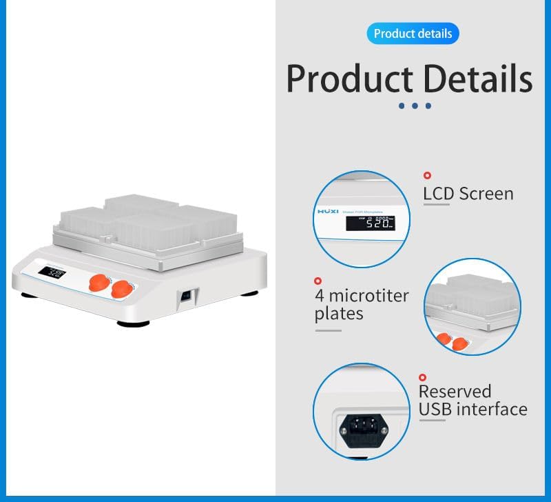 Orbital Microplate Shaker Microtiter Plate Oscillator High-Speed Oscillator Shaking Instrument Vibration Device with Speed Range 100 to 1600rpm Amplitude 3mm