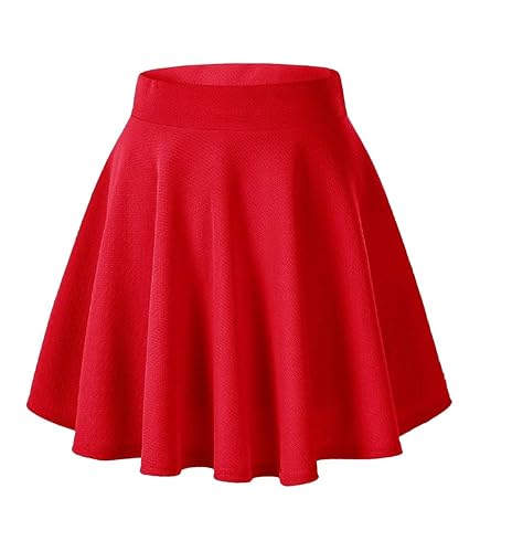 Afibi Casual Mini Stretch Waist Flared Plain Pleated Skater Skirt - XX-Large - Red