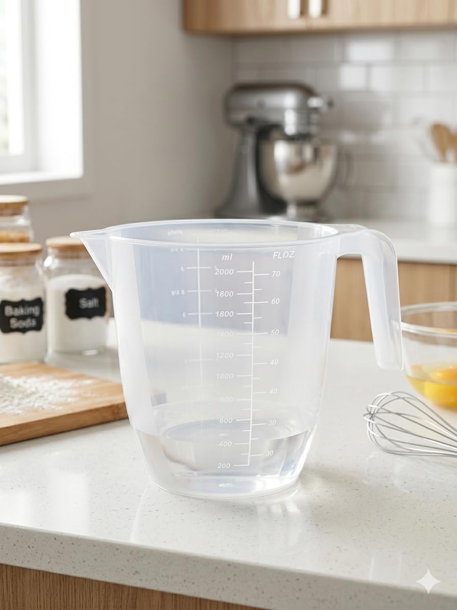 2L Clear Plastic Measuring Jug – Large 2000ml Capacity Measuring Cup with Handle – BPA-Free, Stackable & Dishwasher Safe – Dual Metric/Imperial (ml & fl oz) Markings for Baking & Cooking