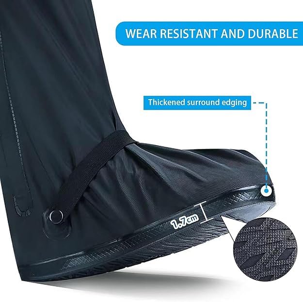 Image of Rain Shoes Cover Waterproof for Men Women Rainy Season (Size-L | 40-42 | 30.5cm) Reusable Anti-Slip Rubber Overshoes TPE Sole Boots Elastic Design Outdoor Footwear Protector (1 Pair | Black)