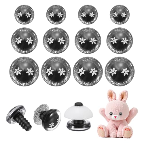 PATIKIL 12/16/18mm Snowflake Safety Eyes, 30Pcs Realistic Doll Crocheting Safety Eyes with Washers for Decor Crochet Accessories Dolls Craft Halloween, Silver