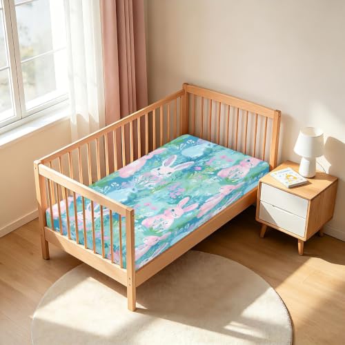 Drap de voyage imperméable 132x71 cm motif lapin rose pour mini lit de bébé