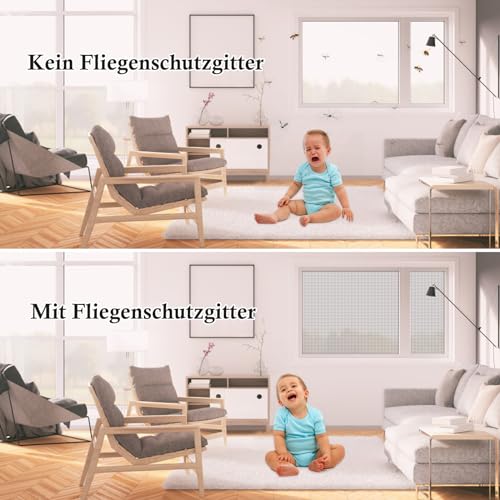 fowong Fliegengitter Fenster mit 10x Reißfestigkeit Upgrades Nanogitter, 122x252cm Extra Stabilität, DIY Katzenkratzfest Fliegennetz Ersatz für Fliegengitter Balkontür Wohnwagen,Grau, Geruchsneutral