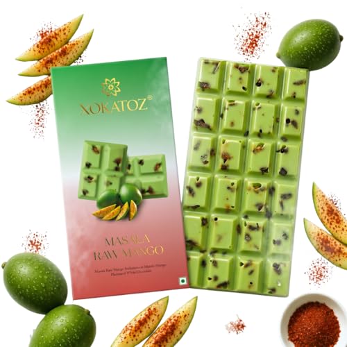 Image of XOKATOZ Exotic Premium Couverture Belgian Chocolate - 1 Masala Raw Mango Flavoured White Chocolate Bar Gift Set Pack of 1, 75g