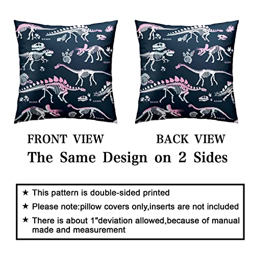 Kwlegh Pink White Dino Throw Pillow Covers Dinosaurs Skeleton Decorative Black Pillow Covers 18 X 18 Set Of 2 Comfy Soft Standard Size Pillowcase Room Decor For Bed Sofa Couch #TOP2