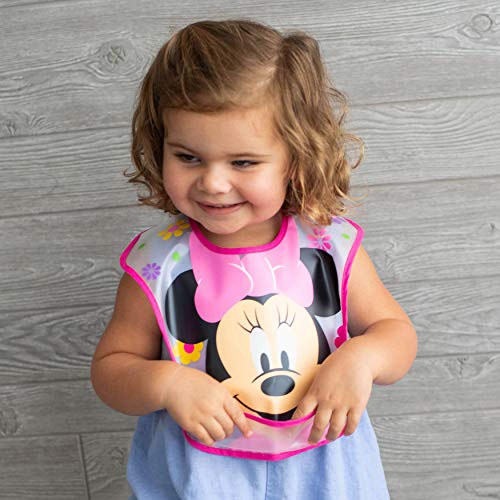Disney Minnie Mouse Easy Wipe Toddler Bib With Crumb Catcher 4 Pack #TOP1