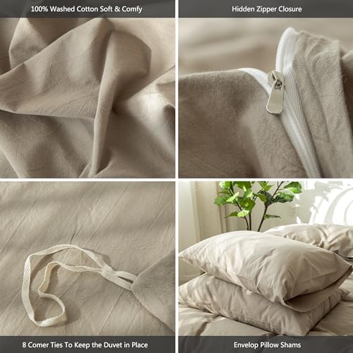 Image of MooMee Duvet Cover Set 100% Washed Cotton Linen Like Oversized King