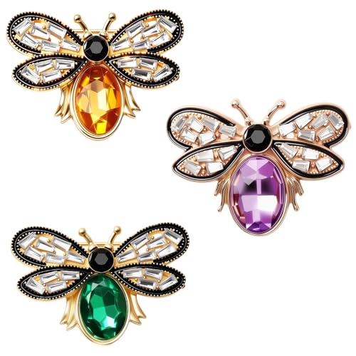 3 Pcs Bee Brooch Pin Vintage Rhinestone Crystal Bumble Bee Jewelry Lapel Pin Stylish Insect Themed Accessory for Women Men Party Dating Daily (1.54 x 1 inch)