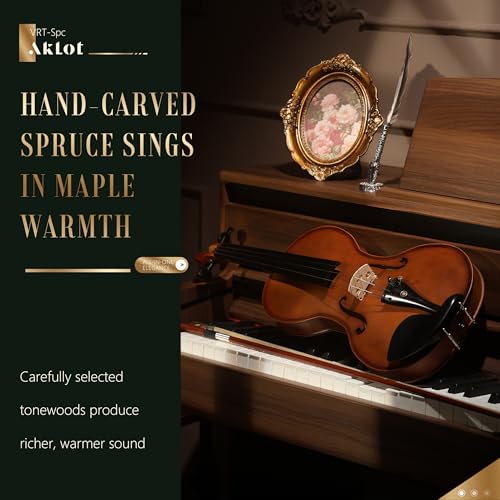 Image of AKLOT 4 /4 Full Size Violin: Ergonomic, Stable Tuning, Anti-crack Solid Wood, Premium Ebony, For Beginners, With Hard Case, Tuner, Spare Strings, Bow, Shoulder Rest, Lesson Book (VRT-SpcMB)