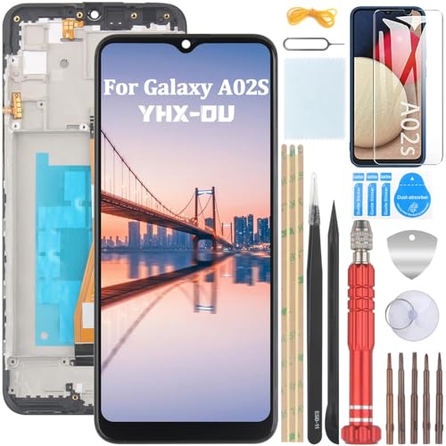 YHX OU para Samsung Galaxy A02S SM A025G SM A025U SM A025A SM A025V Juego de de Pantalla Táctil Digitalizador con Herramientas de Instalación (Negro + Marco)
