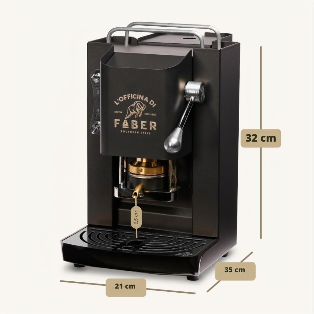 FABER COFFEE MACHINES | Model Pro Deluxe | Machine à café avec dosettes ese 44 mm | Finition chrome noir mat | Pressacialda en laiton