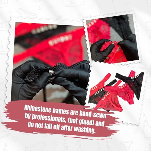 Custom Thongs 2 Pack Personalized Thongs With His Name Women's Rhinestone Name Thong G-String Panties Black2