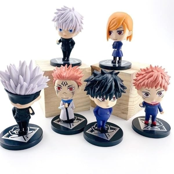Trunkin Jujutsu Kaisen Rubber Action Figures | (Set Ac) 6 Pcs Set 8-10 cms Itadori Yuji Fushiguro Megumi Kugisaki Nobara Gojo Satoru Ryomen Sukuna | Multicolor