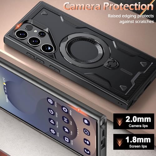 Image of for Samsung Galaxy S25 Ultra Case Magnetic with Stand, with Mag-Safe, with Screen Protector, Wireless Charging, Shockproof for Samsung S25 Ultra 5G Phone Case, Ring Holder Cover Black