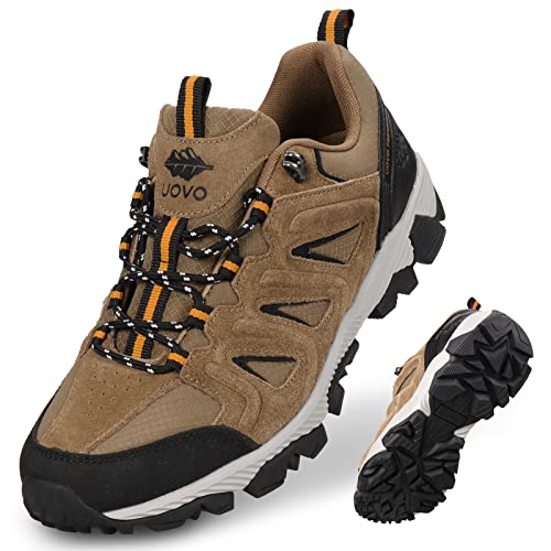 UOVO Men's Waterproof Hiking Shoes Suede Leather Low Cut Non-Slip Durable Lightweight Breathable Casual Walking Shoes for Men Outdoor Trailing Trekking Climbing