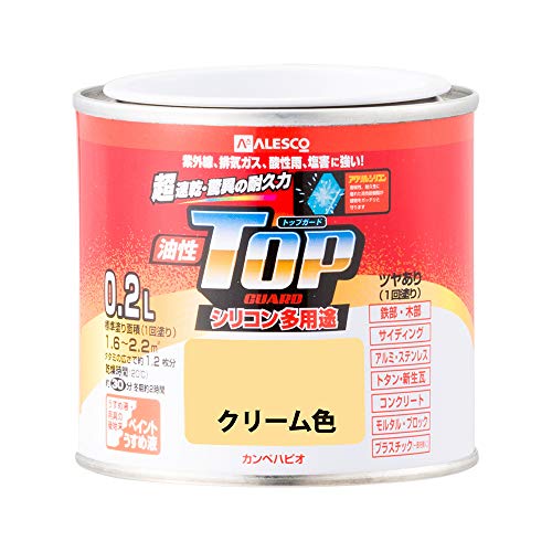 カンペハピオ ペンキ 塗料 油性 つやあり シリコン樹脂 多用途 超速乾 さび止め剤入り トップガード クリーム色 0.2L 油性塗料 日本製 00017640111002