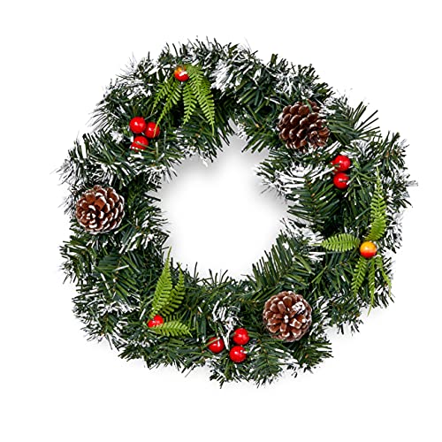 THE TWIDDLERS 10'' Christmas Wreath Door Garland, Front Door Winter Xmas Party Decoration with Frosted Snow Effect, Berries & Pinecones - 27cm